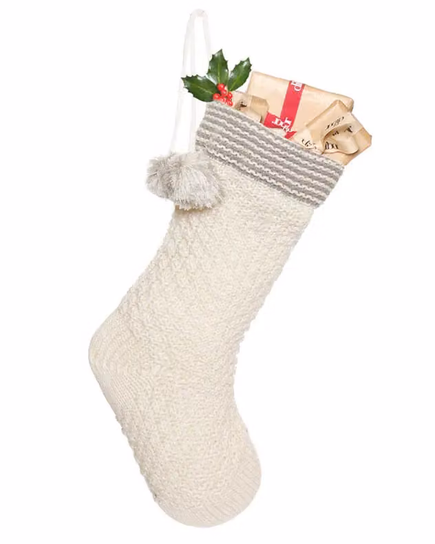 Dibor Set of 4 White, Gold and Grey Sparkle Knit Pom Pom Christmas Stockings – 2