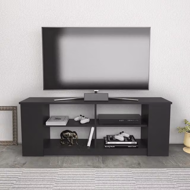 Decorotika Space Modern Geometric TV Unit in Anthracite Grey, W: 140 cm, D: 35 cm, H: 51.8 cm