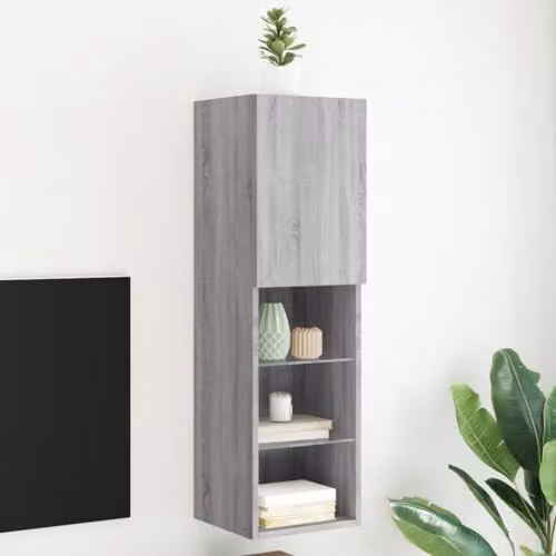 vidaXL Modern TV Cabinet with LED Lights in Grey Sonoma, W/D/H: 30.5 x 30.5 x 102 cm – 2