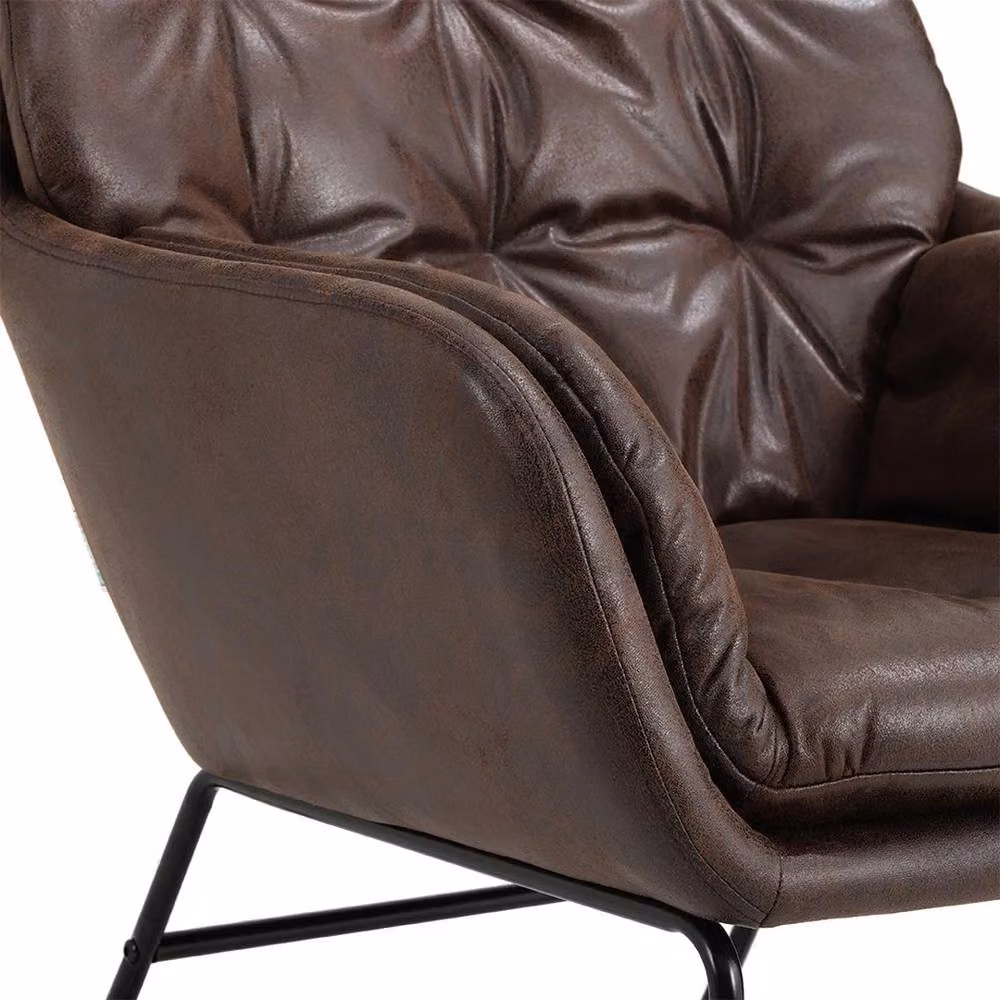 FORGEVIO Brown Synthetic Leather Modern Tub Armchair with Black Metal Legs – 4