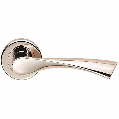 Loops Pair of Angular Twisted Handle on Round Rose with Concealed Fix in Polished Nickel
