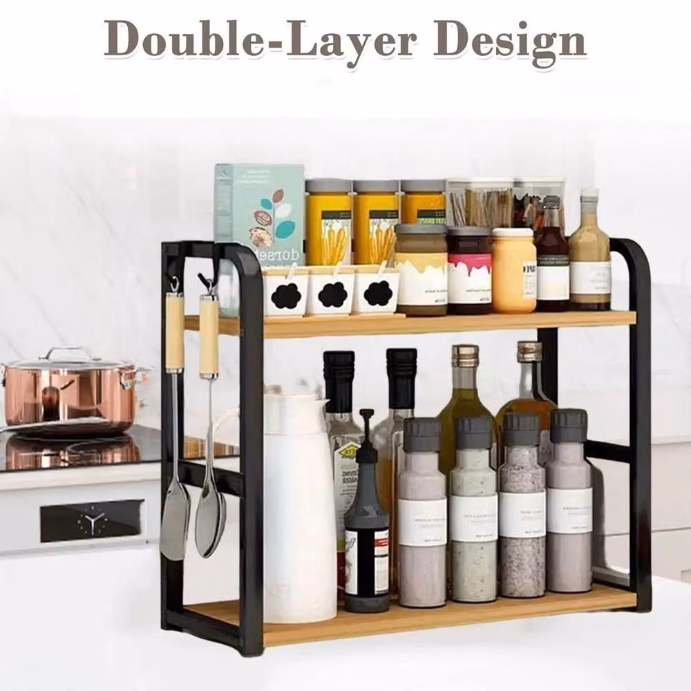 KORVIXA 2 Tier Black Metal Kitchen Spice Rack and Storage Shelf – 4