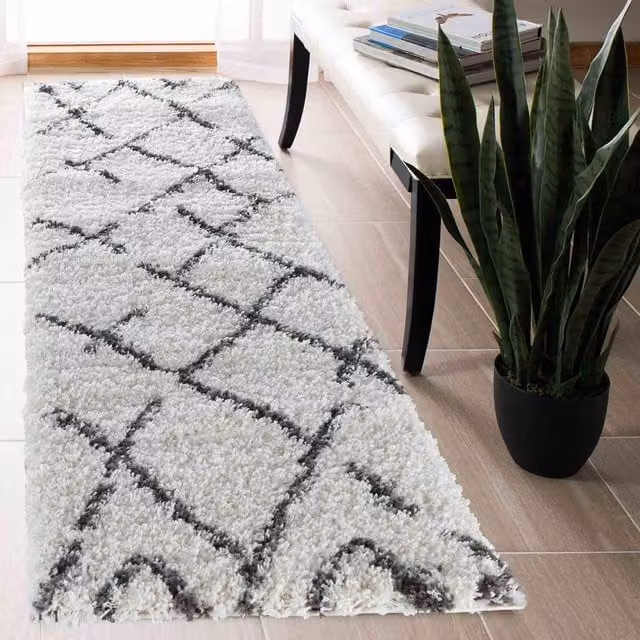 Desire Rugs Moroccan Berber Shaggy Runner in Beige and White, W: 60 cm x L: 220 cm