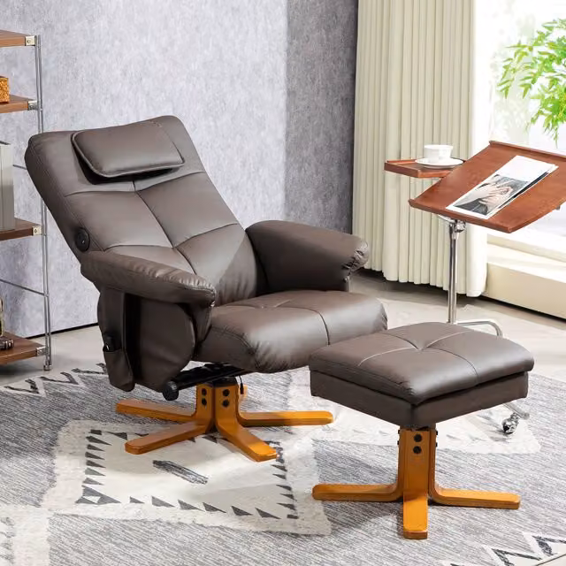 HOMCOM Massage Recliner Chair with Footstool and Hidden Storage in Brown Synthetic Leather