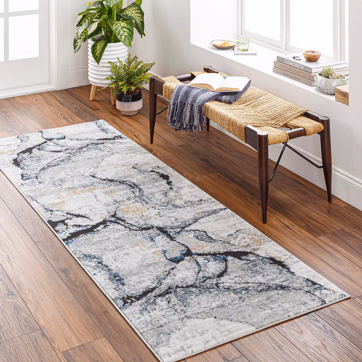 Livabliss Jolie Modern Abstract Marble Rug in Grey, Blue and Brown, 200 x 200 cm – 6