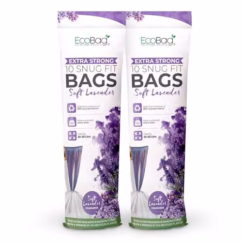EcoBag Lavender Scented White Kitchen Drawstring Bin Liners, 60L, W: 62 cm, D: 81 cm – 1