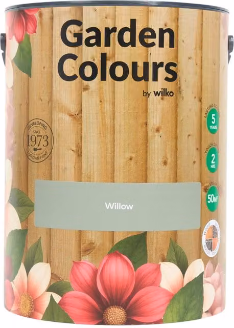 wilko Garden Colours Weatherproof Opaque Water Based Wood Paint in Willow Green, 5 l