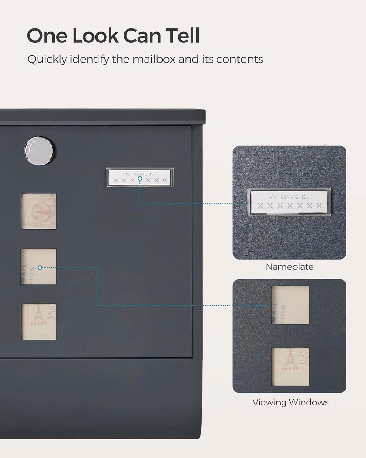 SONGMICS Wall Mounted Steel Letterbox in Grey – 4