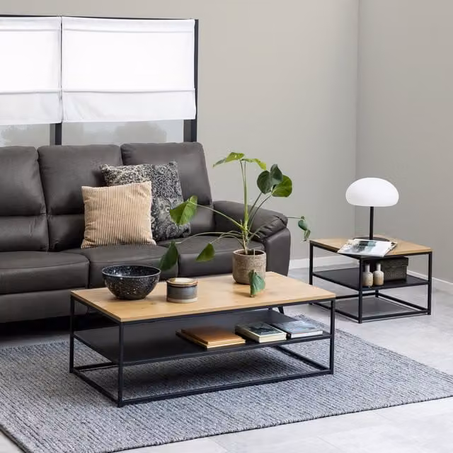 Furniture To Go Gila Square Coffee Table with Open Shelf in Oak and Black