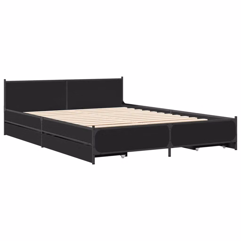 Berkfield Home Double Bed Frame with Drawers in Black, W: 135 cm, L: 190 cm – 2