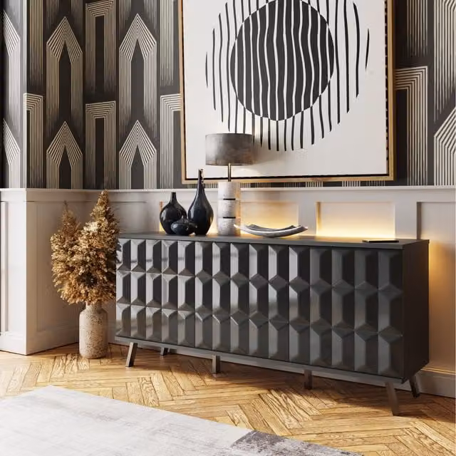 Frank Olsen Furniture Elevate Large Sideboard in Grey with Integrated Lighting and Geometric Design