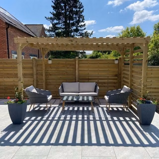 Rutland County Garden Furniture Ltd Shade Pergola in Green Wood and Galvanised Steel, W: 360 cm, D: 300 cm, H: 270 cm – 1