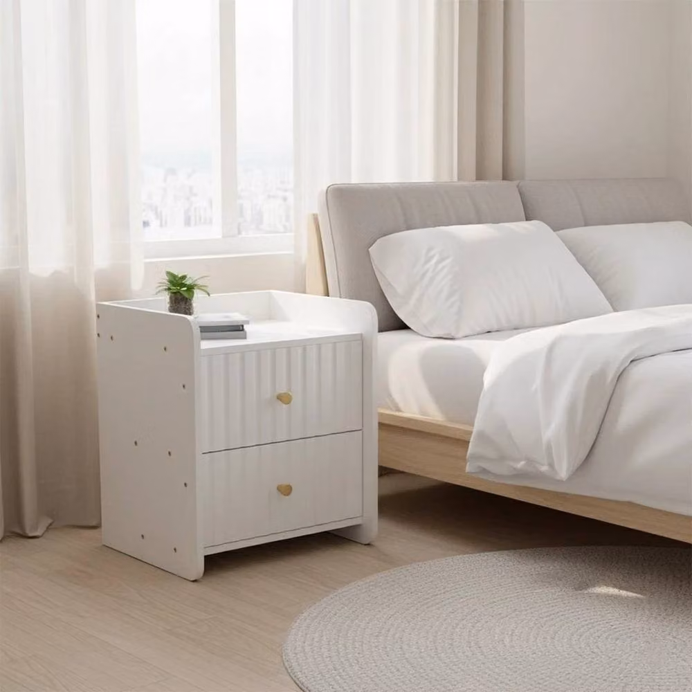 KORVIXA White Wooden 2 Drawer Bedside Table Cabinet – 3