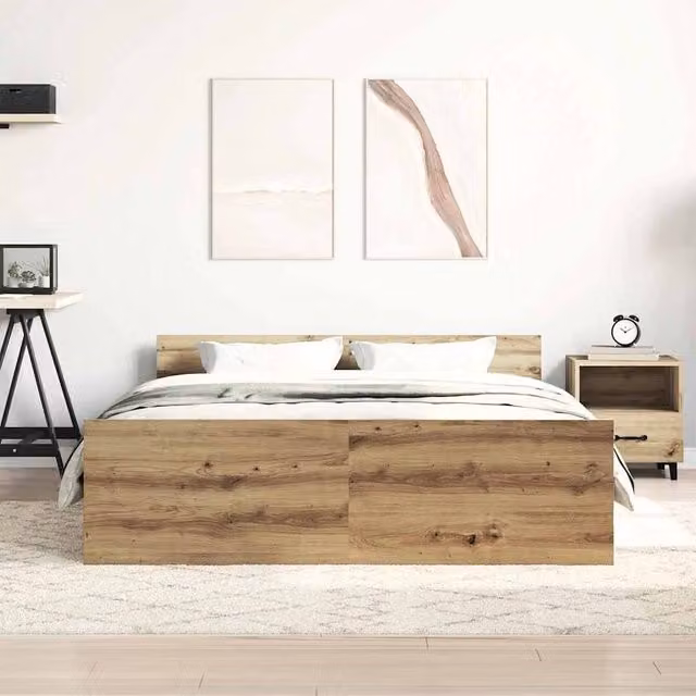 Berkfield Home Artisan Oak Bed Frame in Brown, W/D/H: 135 x 50 x 190 cm