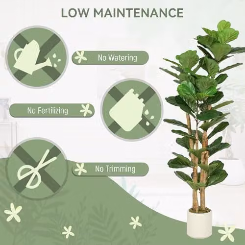 HOMCOM 150cm Artificial Fiddle Leaf Fig Tree in Green and White – 4