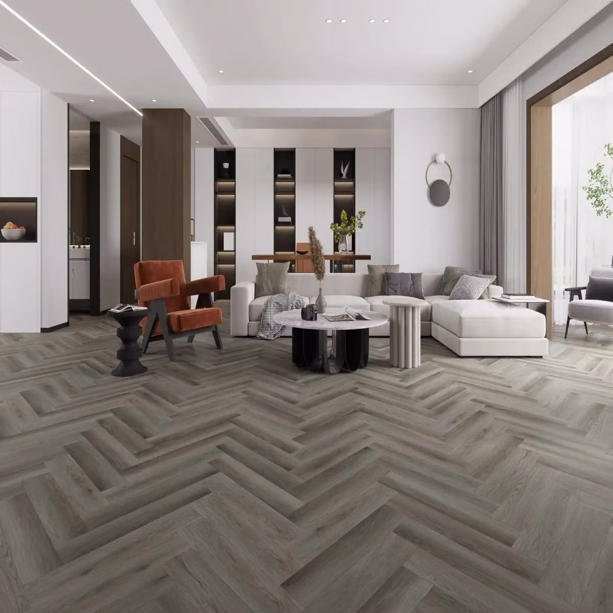 AlvHer Wood Effect Herringbone Glue Down Luxury Vinyl Tile 2.5mm in Beige and Grey – 2
