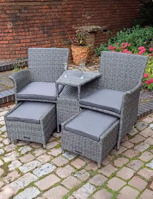 Royalcraft Paris Companion Chairs with Table in Grey Rattan and Metal