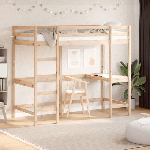 Berkfield Home Loft Bed in Brown Solid Pine Wood, W/D/H: 90 x 200 cm