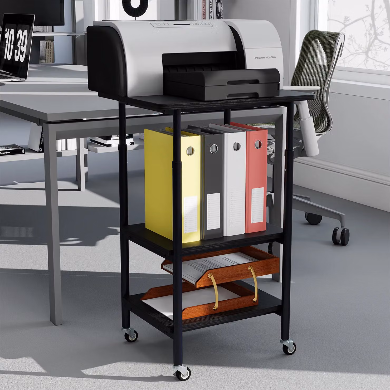 Costway 3-Tier Height Adjustable Printer Stand and Cart with Storage in Black – 7