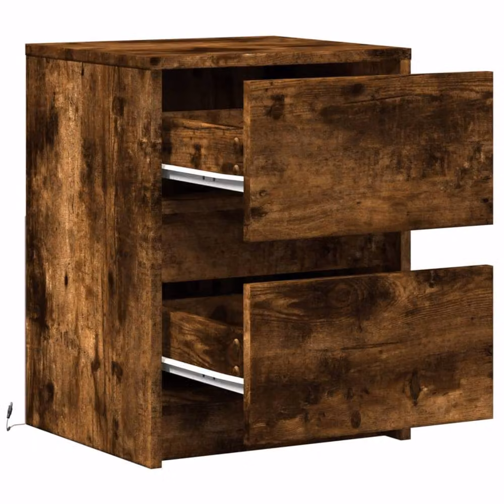 Berkfield Home Set of 2 Modern Bedside Cabinets with Integrated LED Lights in Smoked Oak Brown – 7