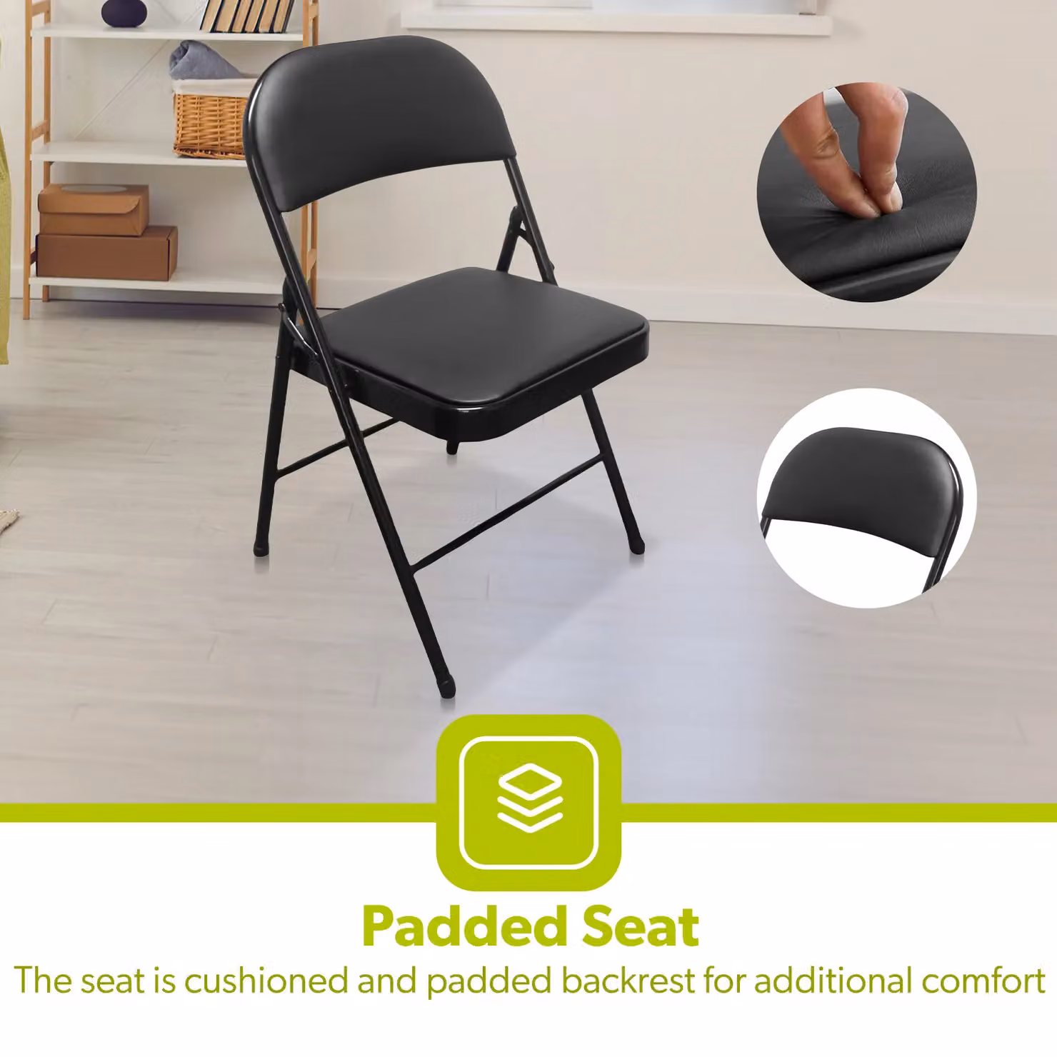 Royalford Pack of 2 Black Ergonomic Foldable Metal Padded Dining and Garden Chairs – 5