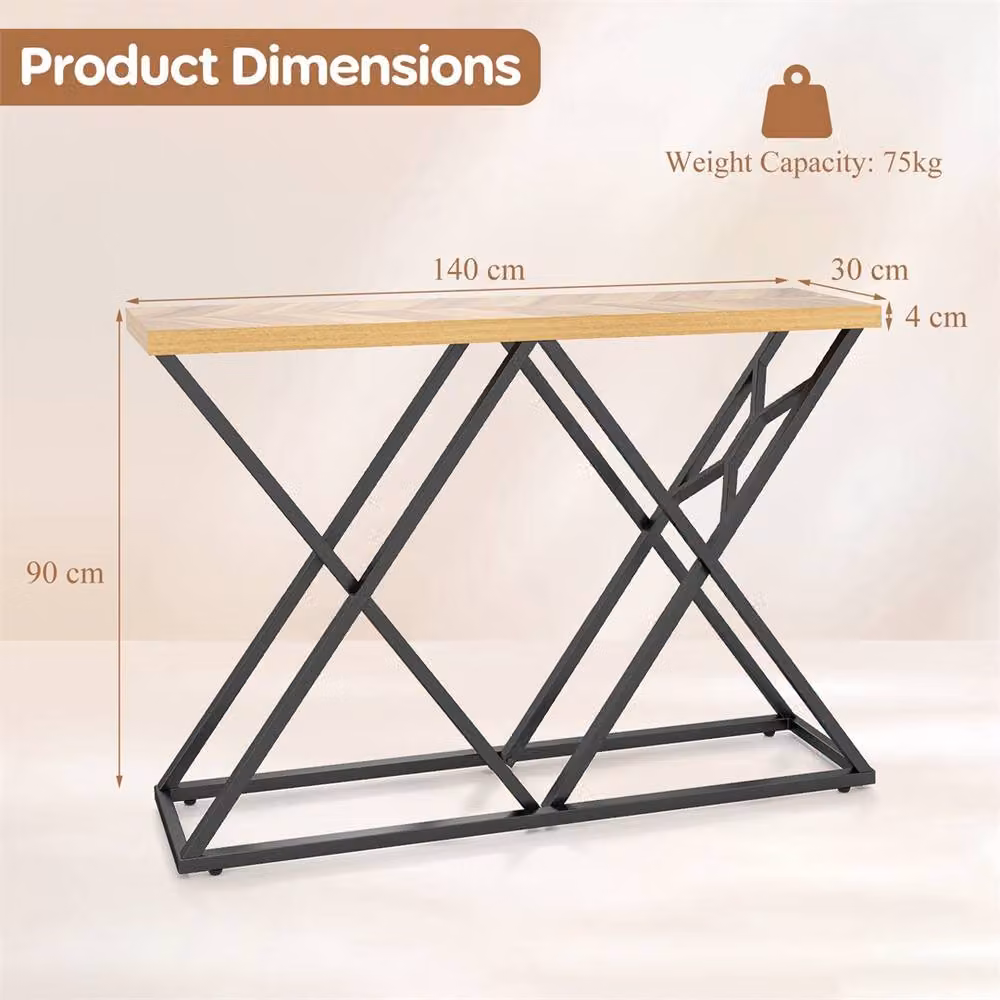 NESTLUNE Industrial Geometric Entryway Console Table in Black and Brown, W: 100 cm, D: 15 cm, H: 15 cm – 2