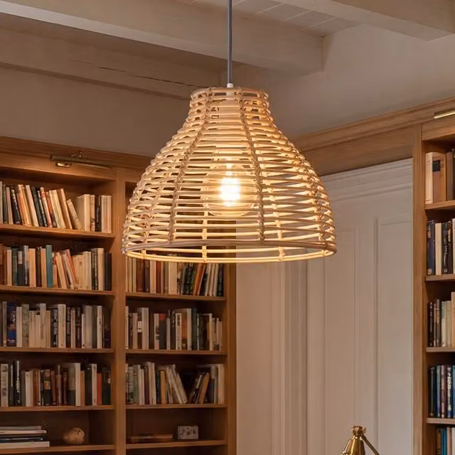Emitto Set of 2 Wicker Basket Pendant Ceiling Light Shades in White and Beige