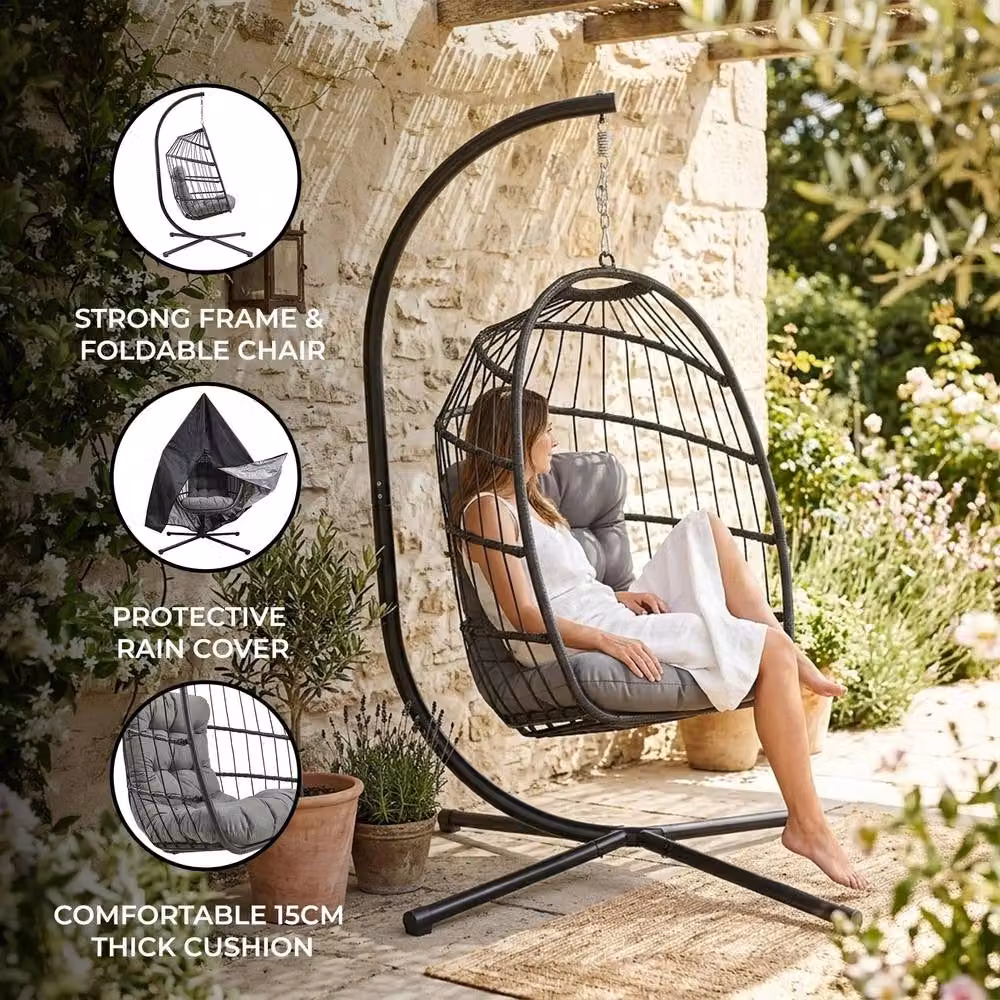 Monstershop Rattan Hanging Egg Chair in Matt Black – 2