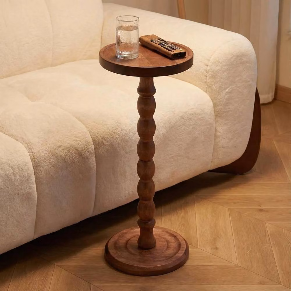 FORGEVIO Solid Oak Wood Round Side Table in Rustic Brown – 5