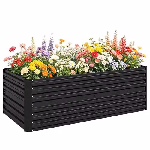 Outsunny Galvanised Steel Raised Bed for Vegetable and Ornamental Gardens, Black, W/D/H: 90 x 90 x 59 cm
