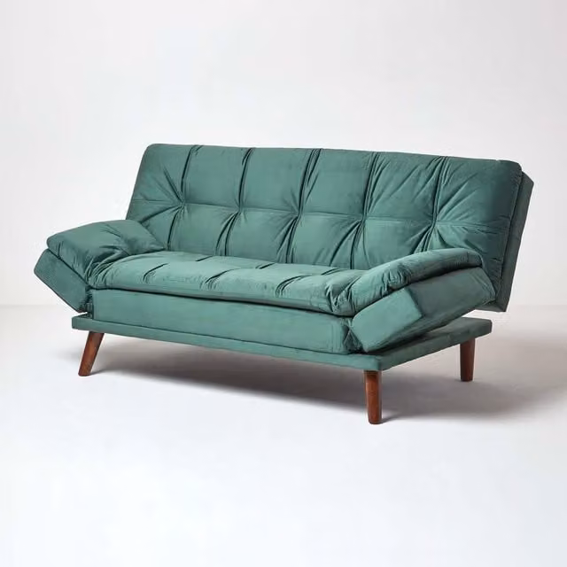 Homescapes Bailey Velvet Large 2 Seater Sofa Bed in Dark Green