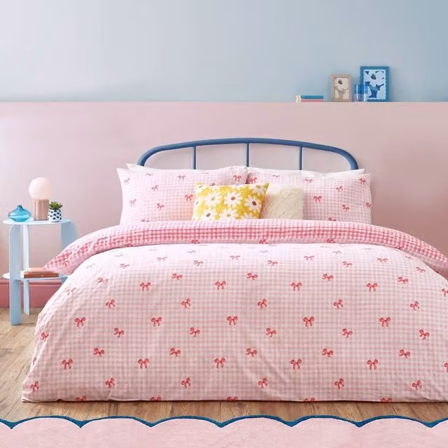Make It A Home Reversible Pink Gingham Checked Duvet Cover Set, W: 140 cm, L: 200 cm