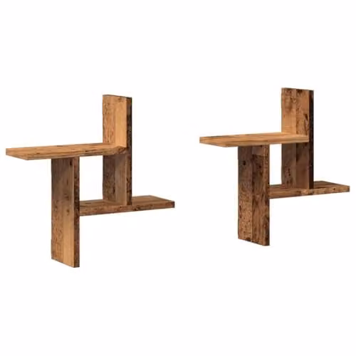 vidaXL Set of 2 Wall Mounted Shelves in Old Wood Brown, W/D/H: 38 x 12 x 38 cm – 1