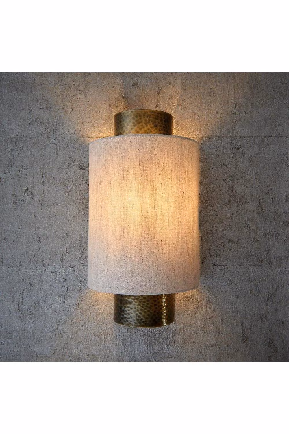 Netlighting Indara 1 Light Wall Lamp in Aged Hammered Bronze with Beige Natural Linen Fabric and E14 Base – 2