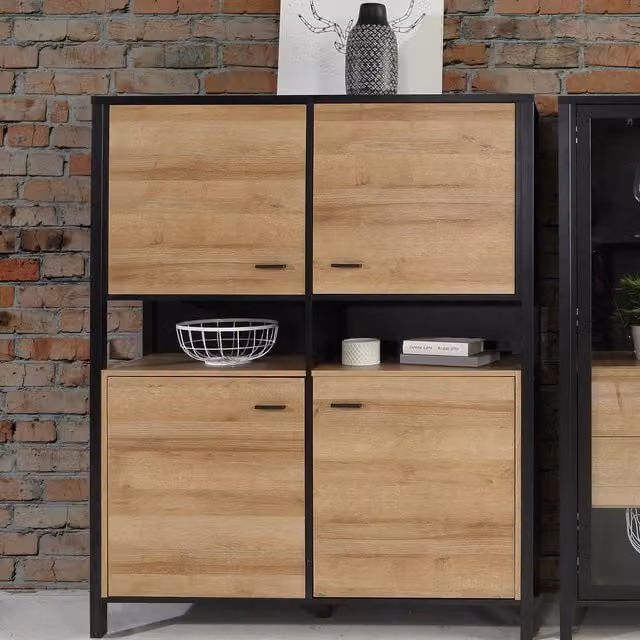Furniture To Go High Rock Industrial Storage Cabinet in Matt Black and Riviera Oak