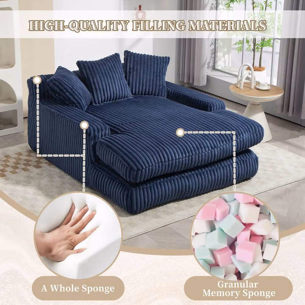 Direct Wicker Oversized L-Shape Upholstered Chaise Lounge Sofa with Scatter Cushions in Blue – 4