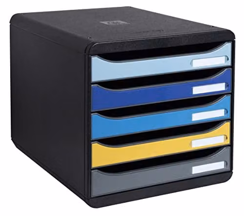 Exacompta BIG-BOX PLUS Pedestal with 5 Open Drawers for A4+ Documents, Multicolour, W/D/H: 27.8 x 34.7 x 27.1 cm – 5