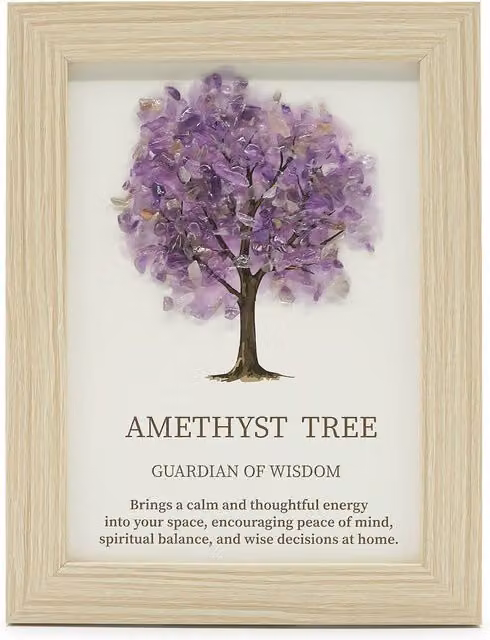 Serenityy Tree of Life Amethyst Gemstone Picture in Purple, W: 21 cm, H: 30 cm, D: 1 cm