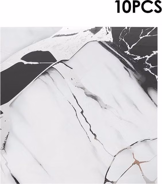 Livingandhome Set of 10 Self Adhesive Square Marble Wall Tile Stickers in White and Black