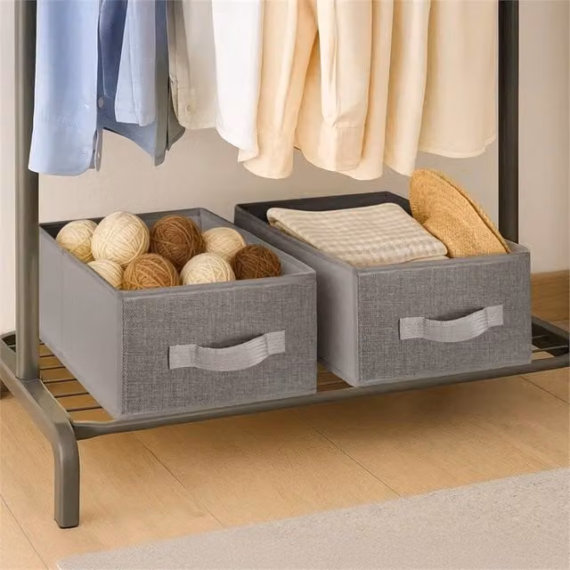 VOGREX 4-Pack Grey Foldable Fabric Storage Bins with Handles – 1