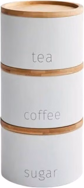 DEENZ Stackable White Tea Coffee Sugar Storage Jars with Bamboo Lids, 3 Pack