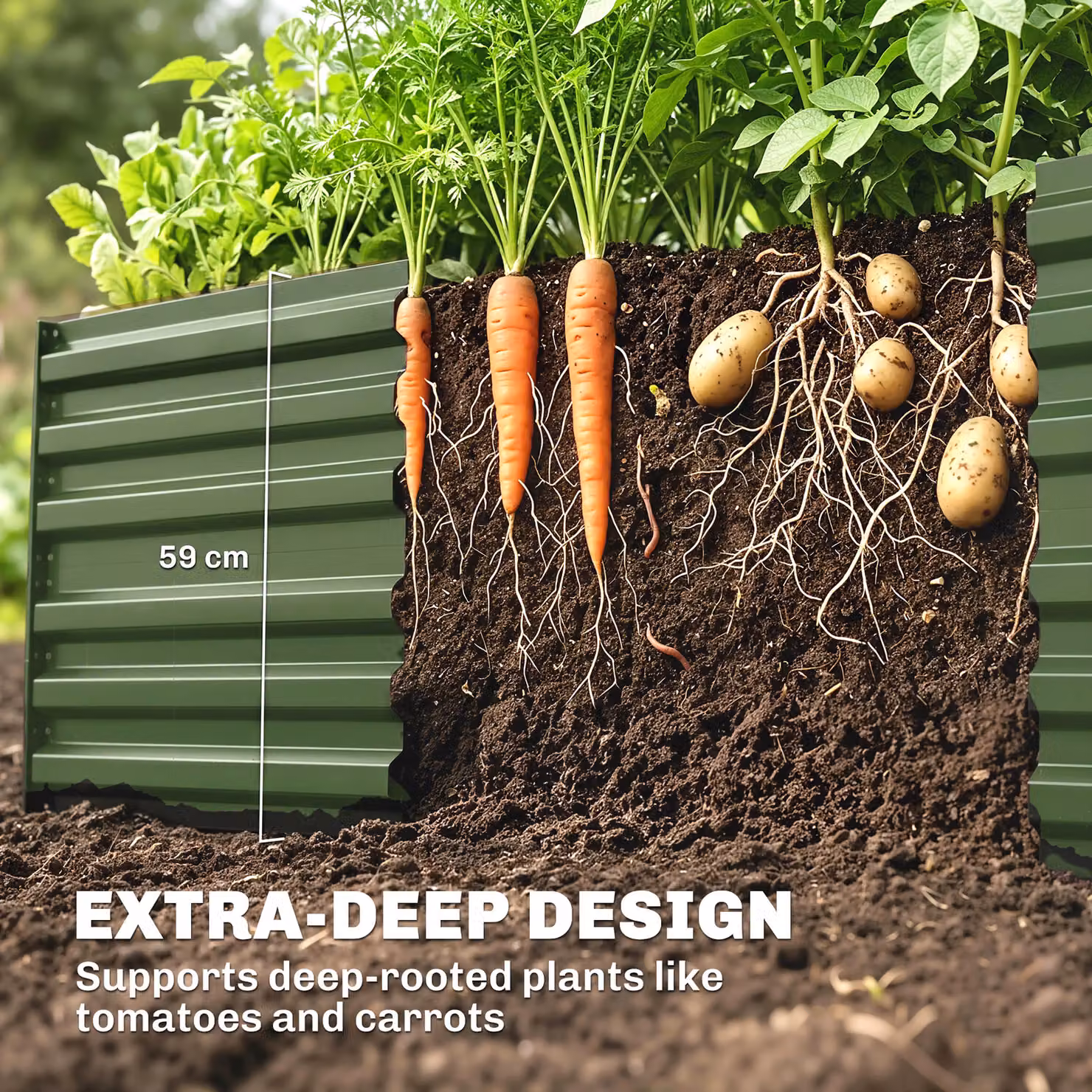 Outsunny Green Galvanised Steel Rectangular Raised Garden Bed with Multi-reinforced Rods, W: 180 cm, D: 90 cm, H: 59 cm – 4