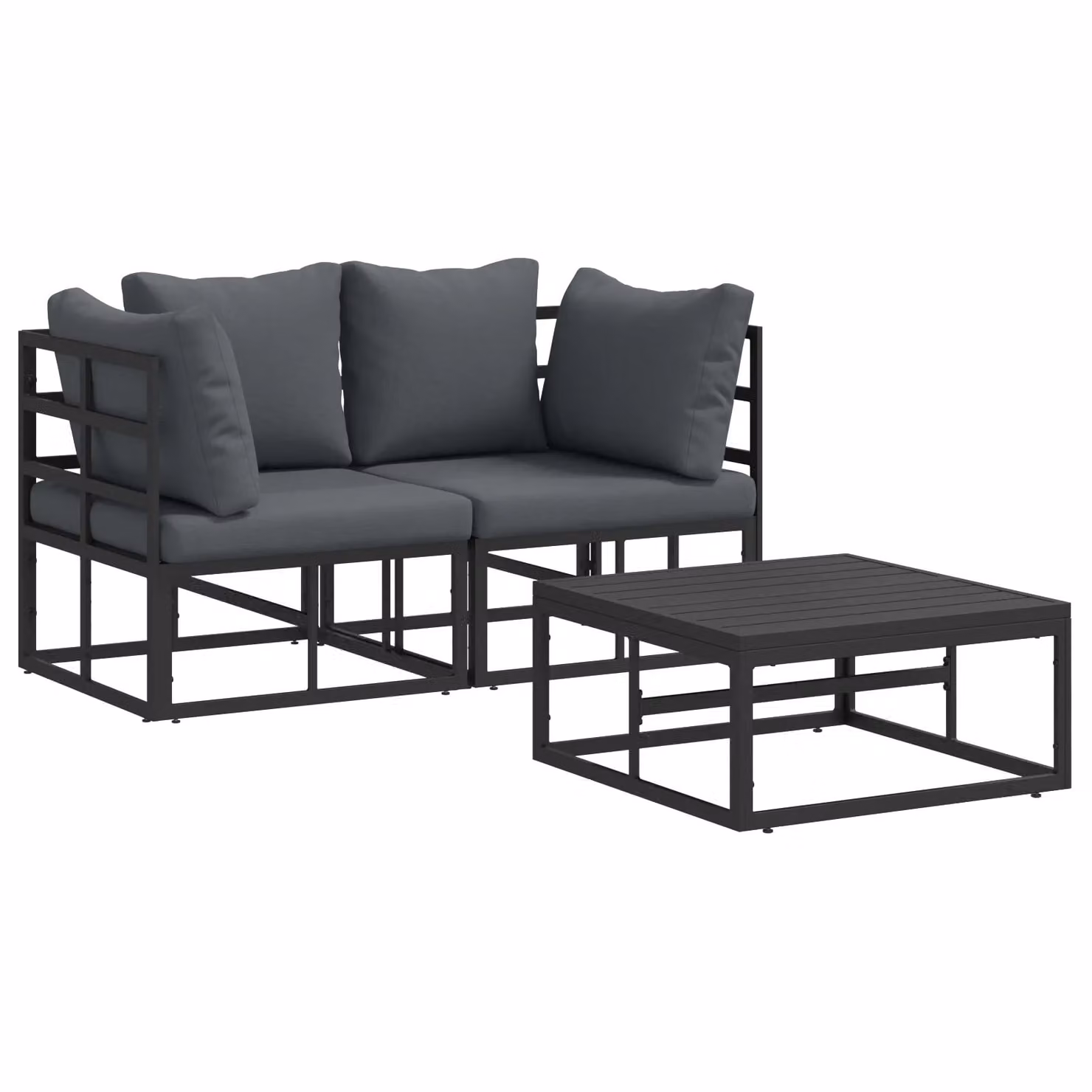 Berkfield Home 3 Piece Garden Sofa Set in Black with Powder Coated Aluminium Frame, W/D/H: 70 x 70 x 32 cm – 2