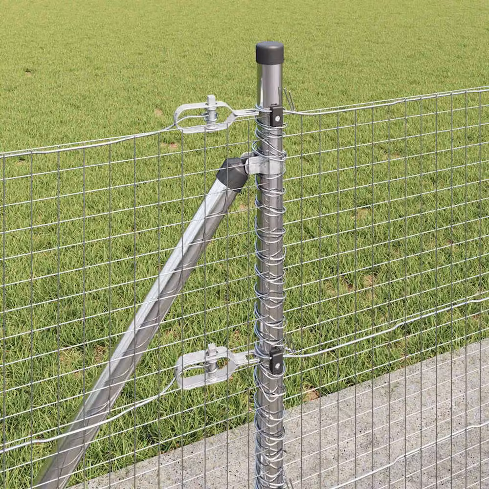 Berkfield Home Silver Galvanised Steel Welded Wire Fence with 13 Flanged Posts – 3