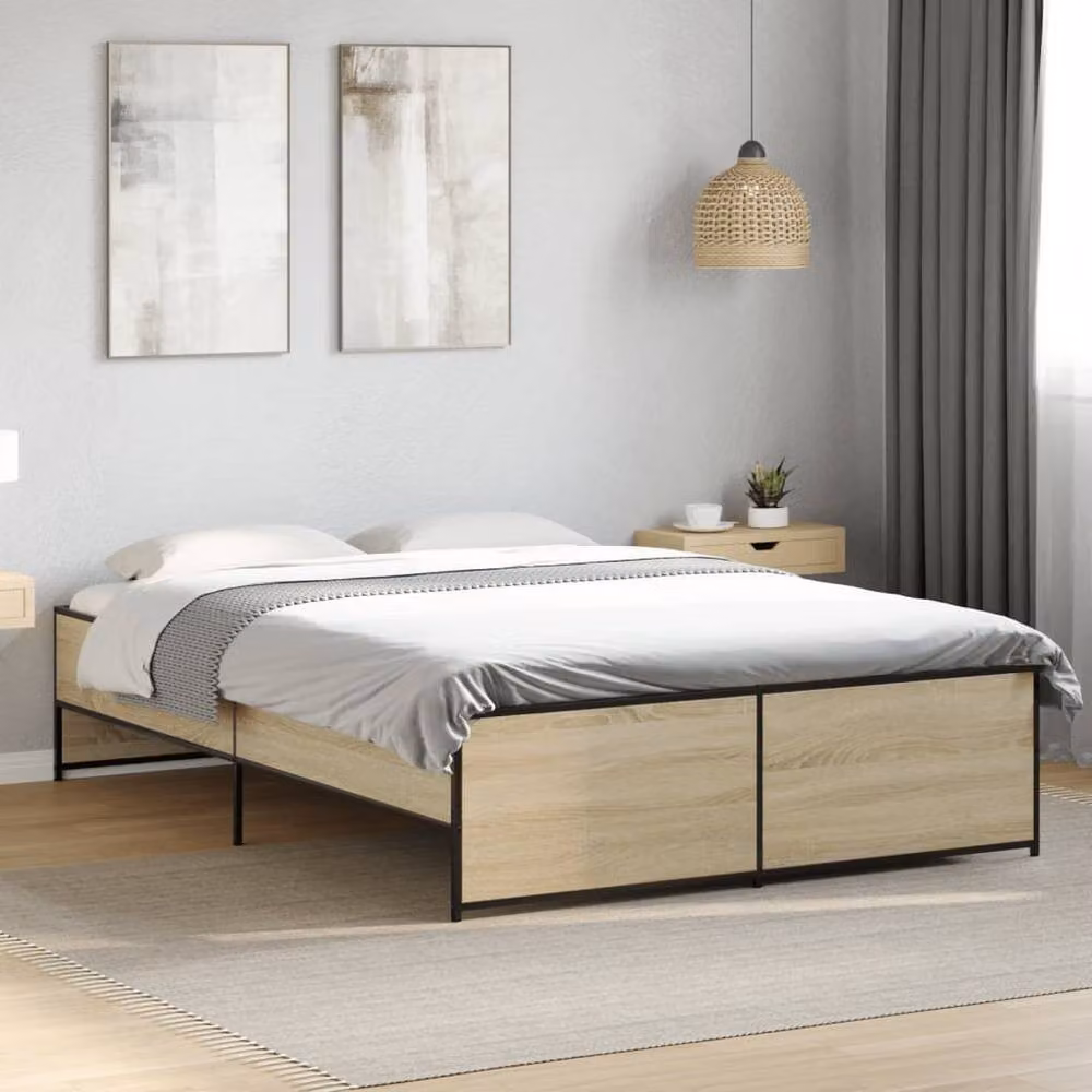 Berkfield Home Sonoma Oak Double Bed Frame in Natural with Drawers, W: 135 cm, D: 190 cm – 2