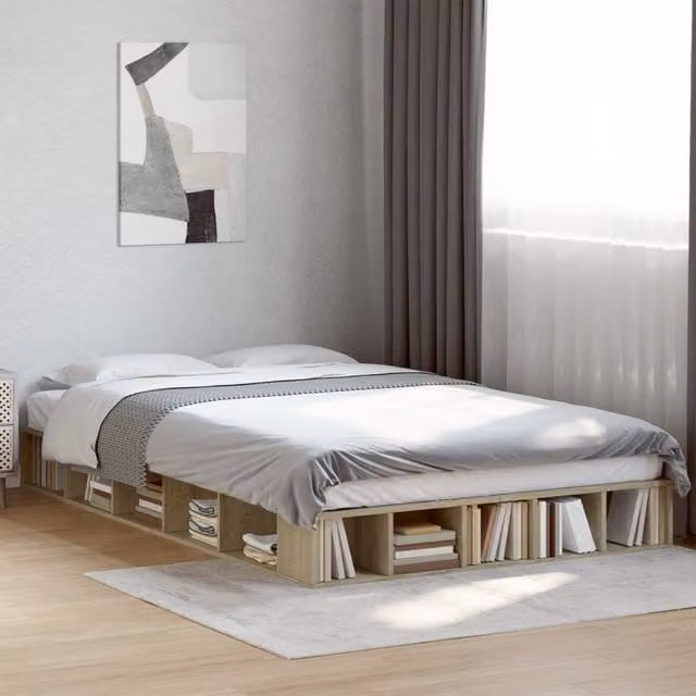 Berkfield Home Sonoma Oak Bed Frame in Brown, Small Double, W/D/H: 120 x 200 cm – 1