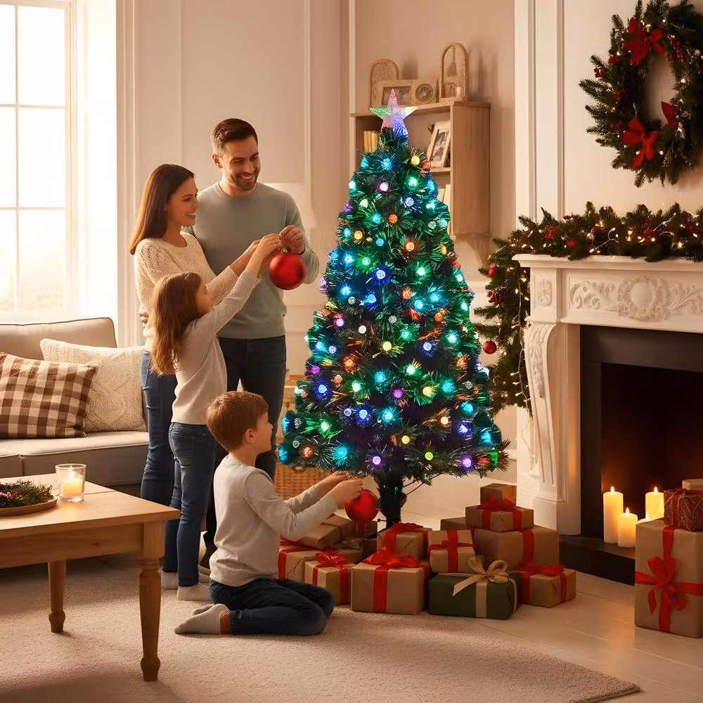 Shatchi Diamonds Fibre Optic LED Pre-Lit Christmas Tree in Green with Multicolour Effect, Height: 180 cm – 4