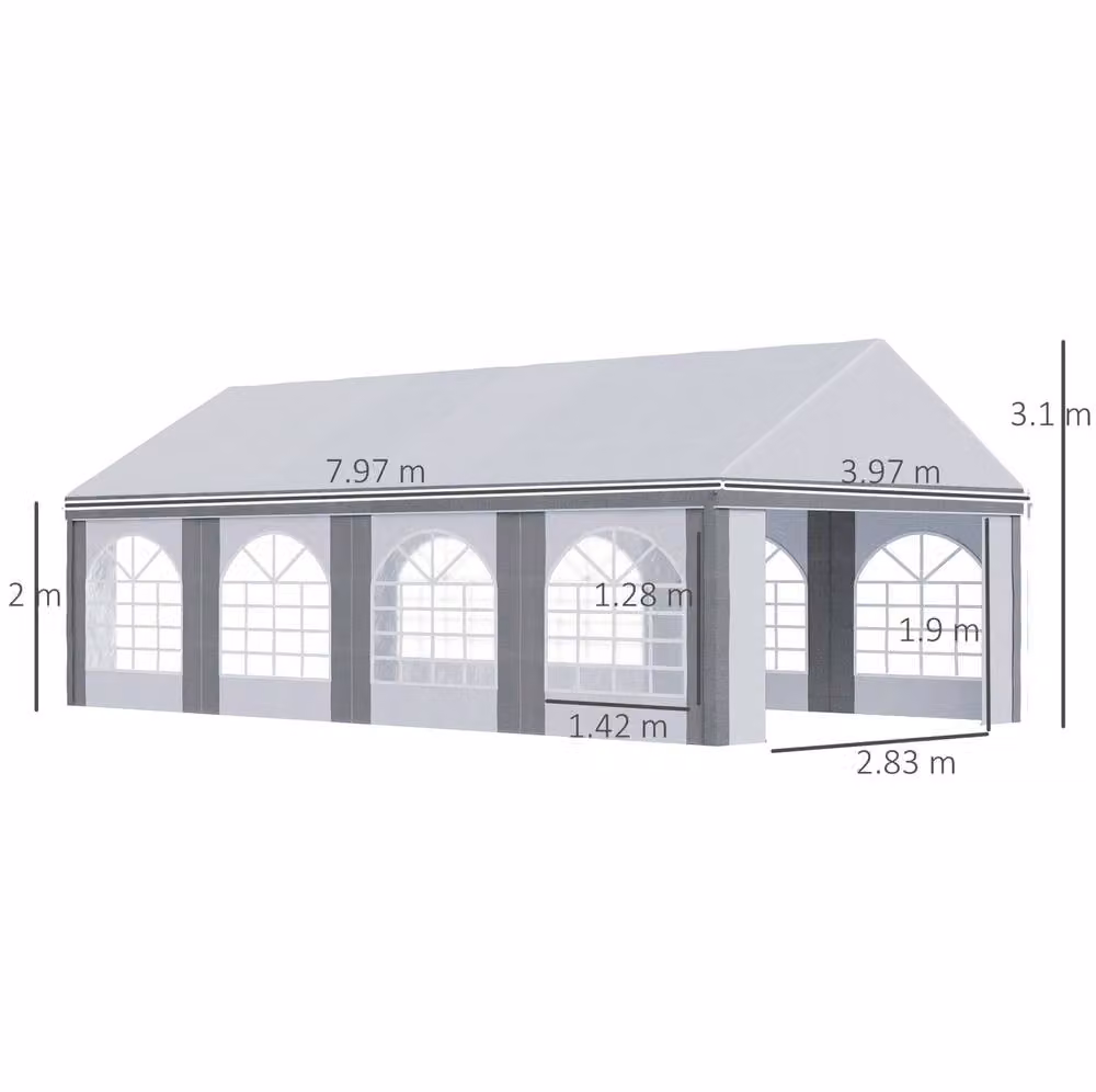 STILVORA White Party Tent with Removable Sides, Double Doors and Windows, W: 8 m, D: 4 m, H: 3.1 m – 3