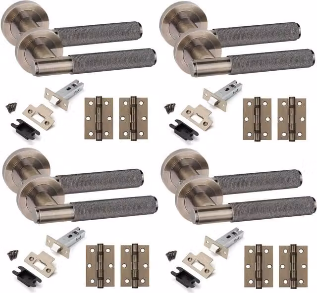 Golden Grace 4 Set Straight T-Bar Knurled Internal Door Handles in Antique Brass and Gold