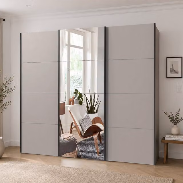 Aalst Sahara Grey 270cm Sliding Door Wardrobe with Mirror in Grey